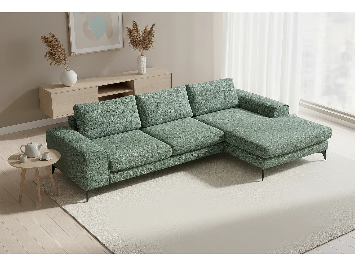 Venice Chenille Corner Sofa with Deep Seats and Extra-wide Padded Arms Right Facing Rifle Green