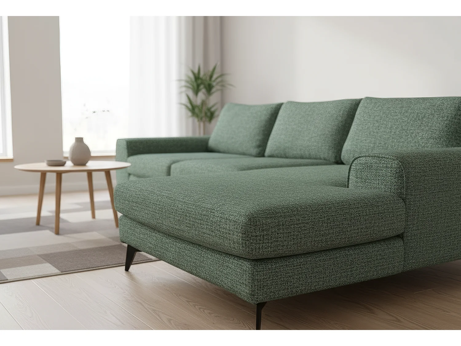 Venice Chenille Corner Sofa with Deep Seats and Extra-wide Padded Arms Right Facing Rifle Green