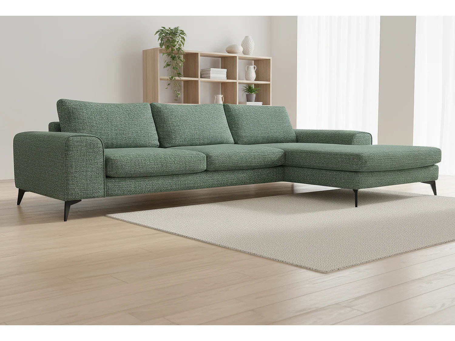 Venice Chenille Corner Sofa with Deep Seats and Extra-wide Padded Arms Right Facing Rifle Green