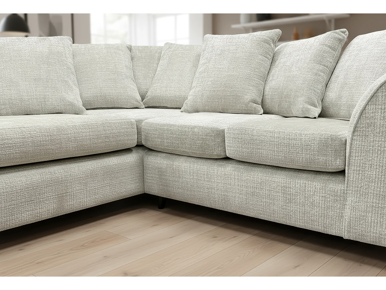 Jumbo Chenille Corner Sofa with Plush Chaise Extension Left Facing Cream