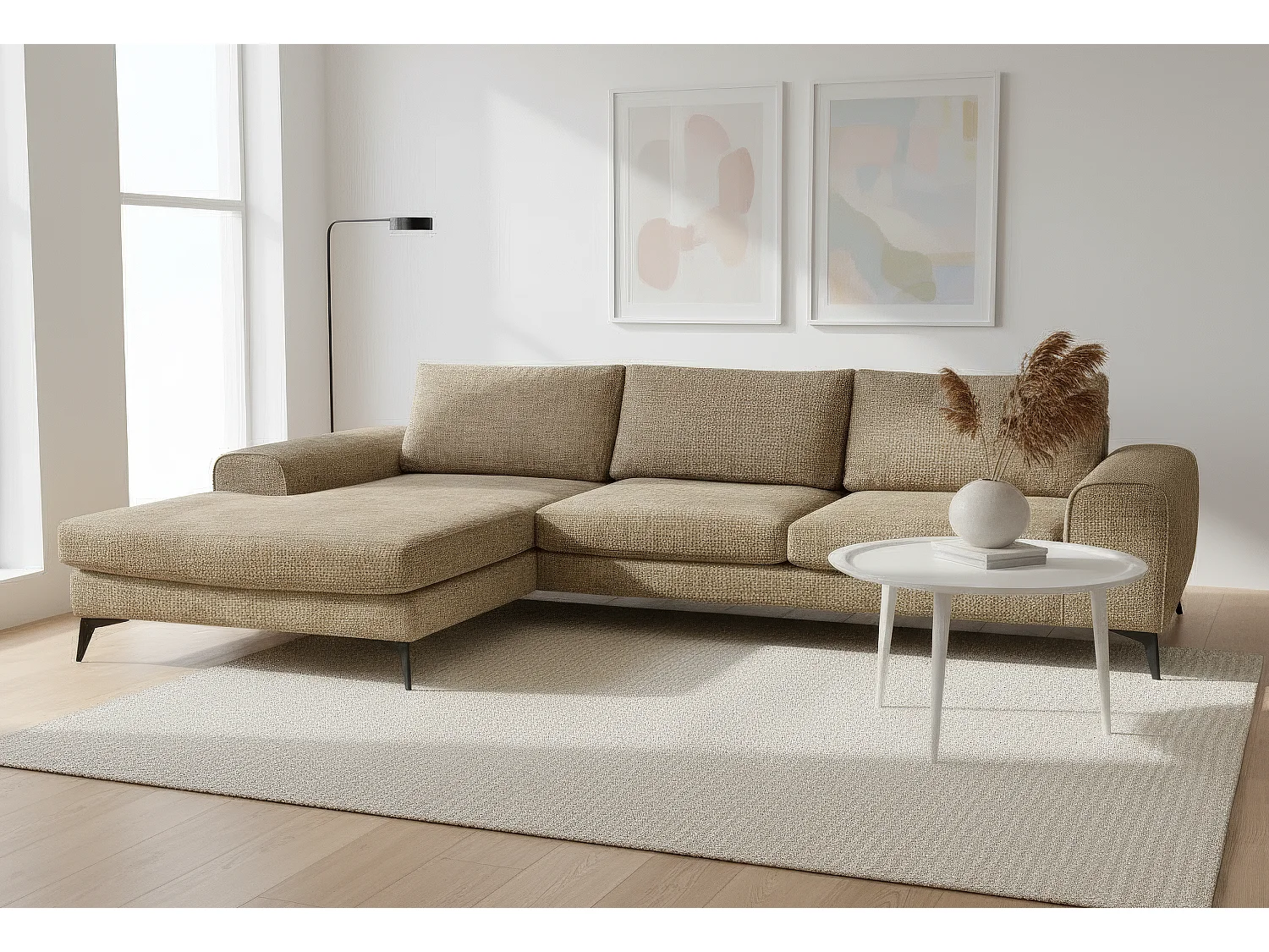 Venice Chenille Corner Sofa with Deep Seats and Extra-wide Padded Arms Left Facing Brown