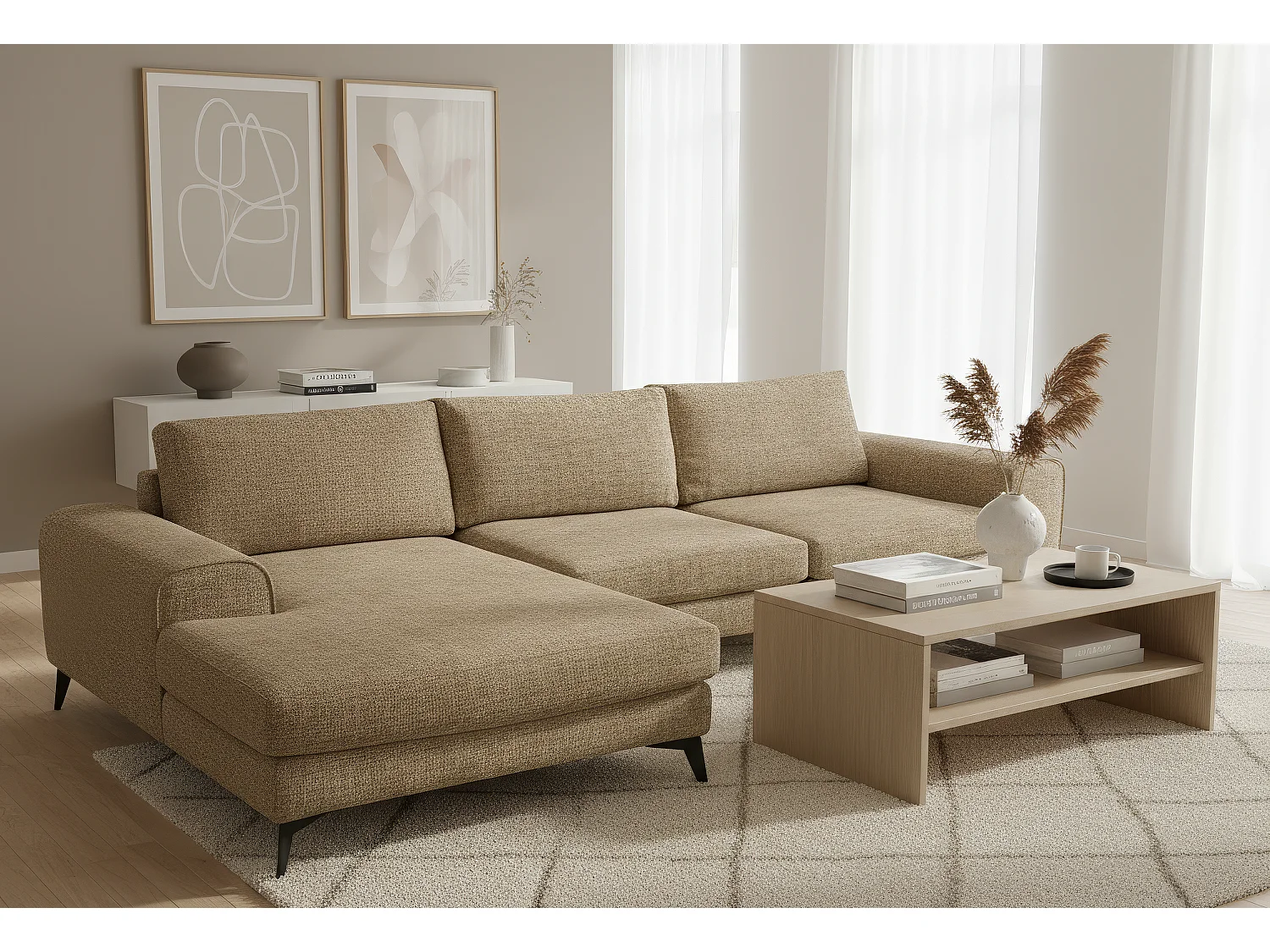 Venice Chenille Corner Sofa with Deep Seats and Extra-wide Padded Arms Left Facing Brown