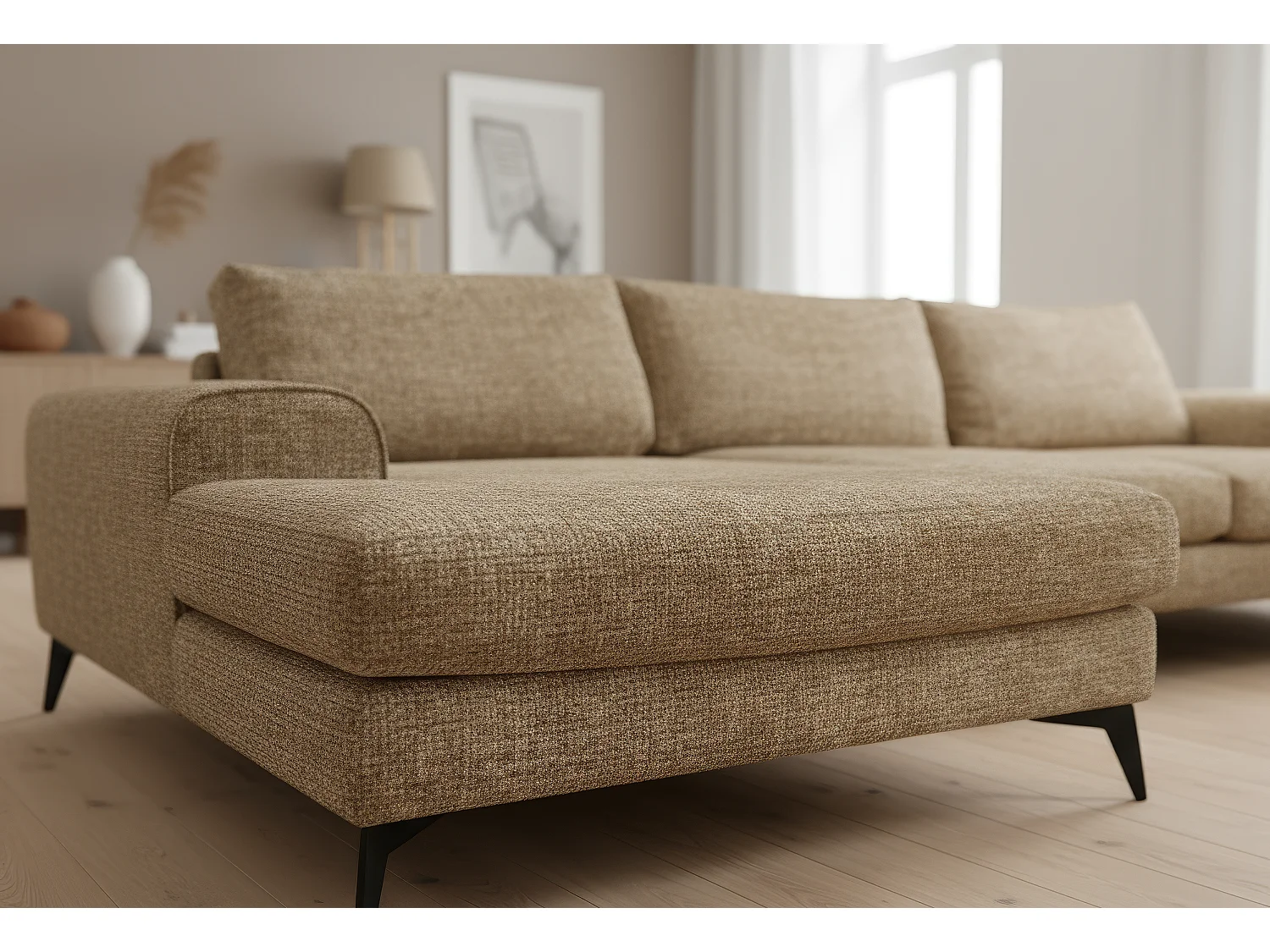 Venice Chenille Corner Sofa with Deep Seats and Extra-wide Padded Arms Left Facing Brown