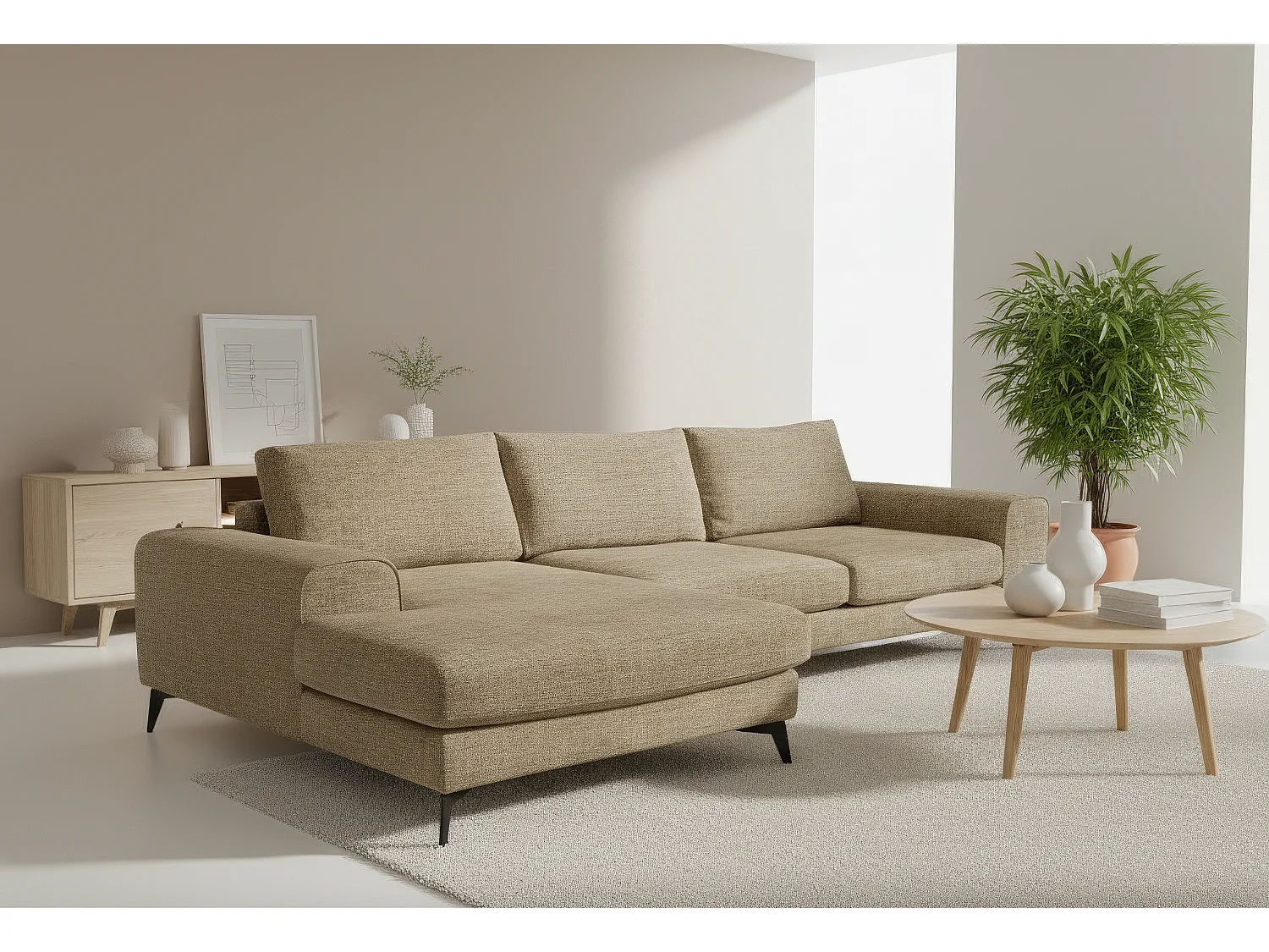 Venice Chenille Corner Sofa with Deep Seats and Extra-wide Padded Arms Left Facing Brown