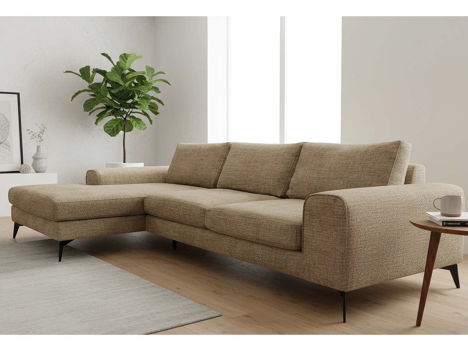 Venice Chenille Corner Sofa with Deep Seats and Extra-wide Padded Arms Left Facing Brown