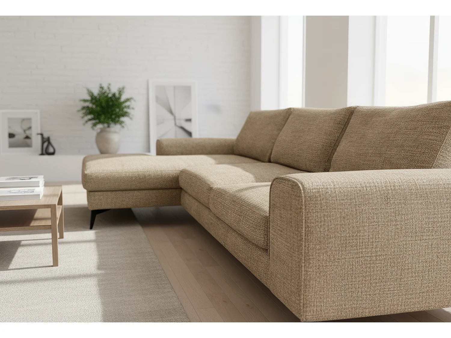 Venice Chenille Corner Sofa with Deep Seats and Extra-wide Padded Arms Left Facing Brown