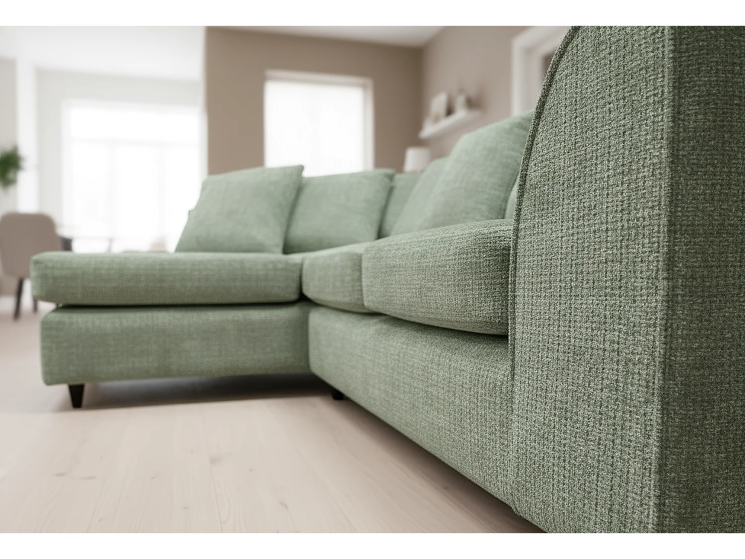 Jumbo Chenille Corner Sofa with Plush Chaise Extension Left Facing Sage Green