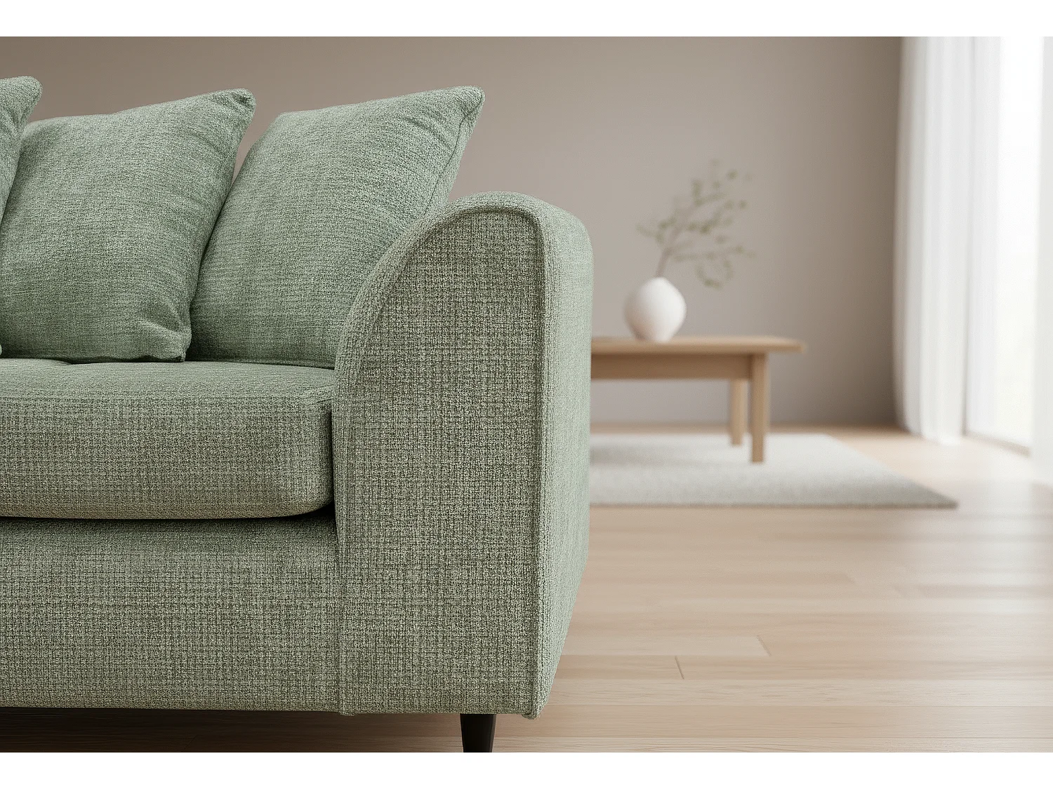 Jumbo Chenille Corner Sofa with Plush Chaise Extension Left Facing Sage Green