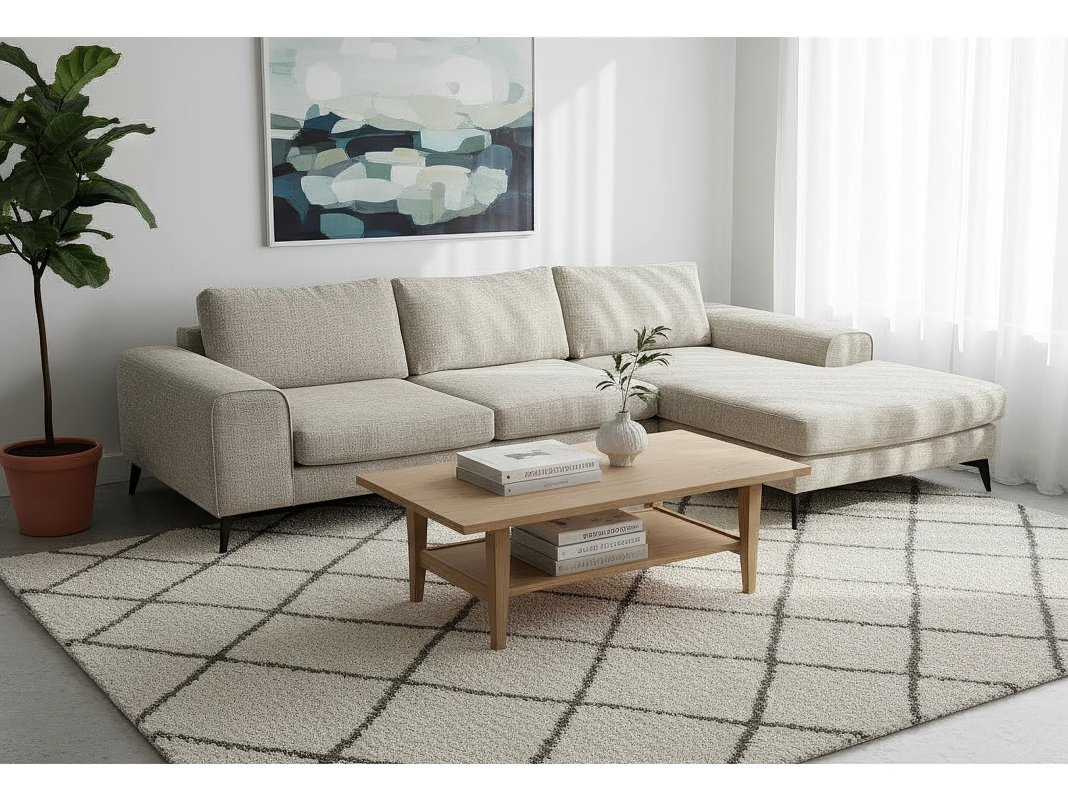 Venice Chenille Corner Sofa with Deep Seats and Extra-wide Padded Arms Right Facing White