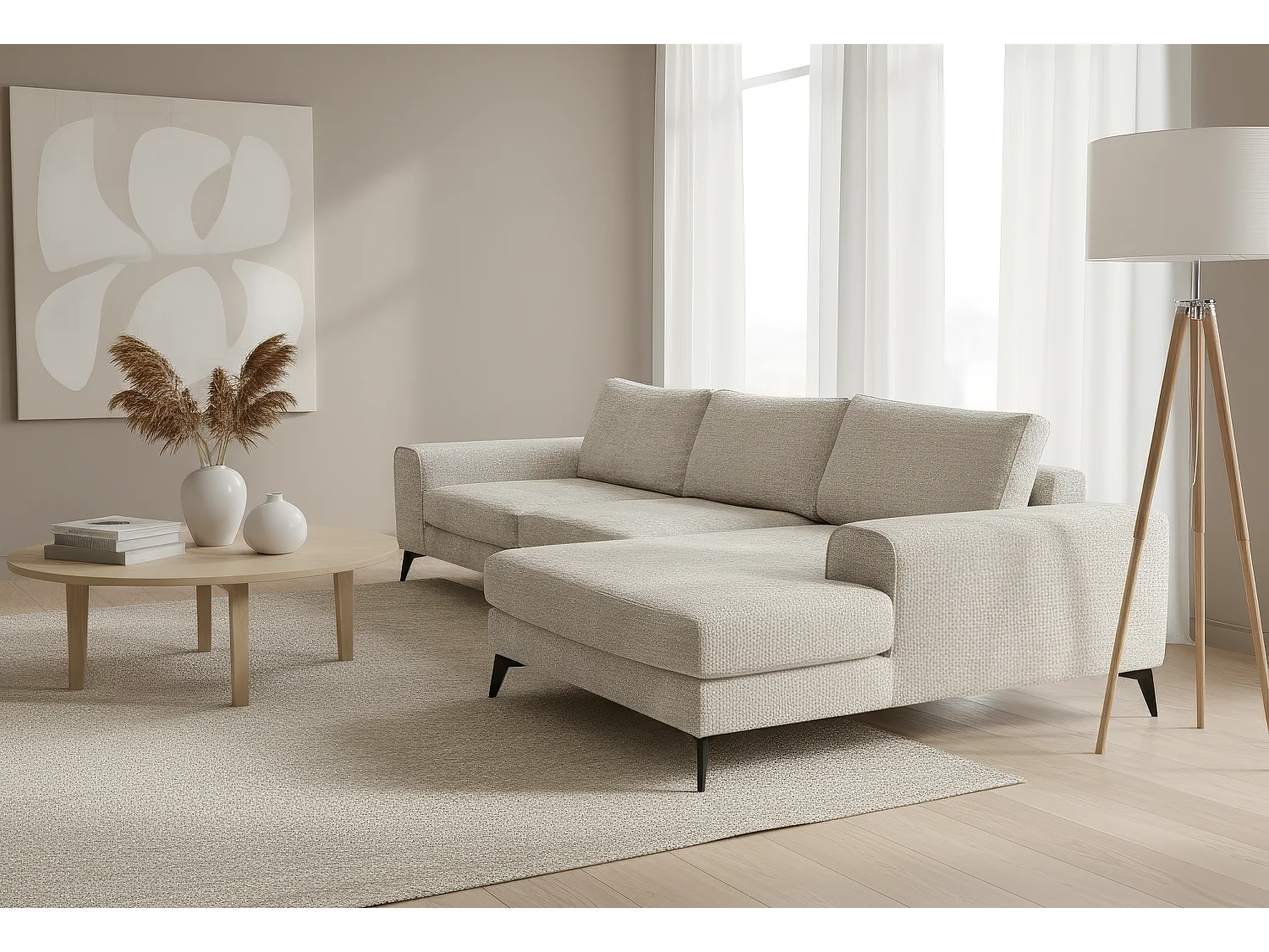 Venice Chenille Corner Sofa with Deep Seats and Extra-wide Padded Arms Right Facing White