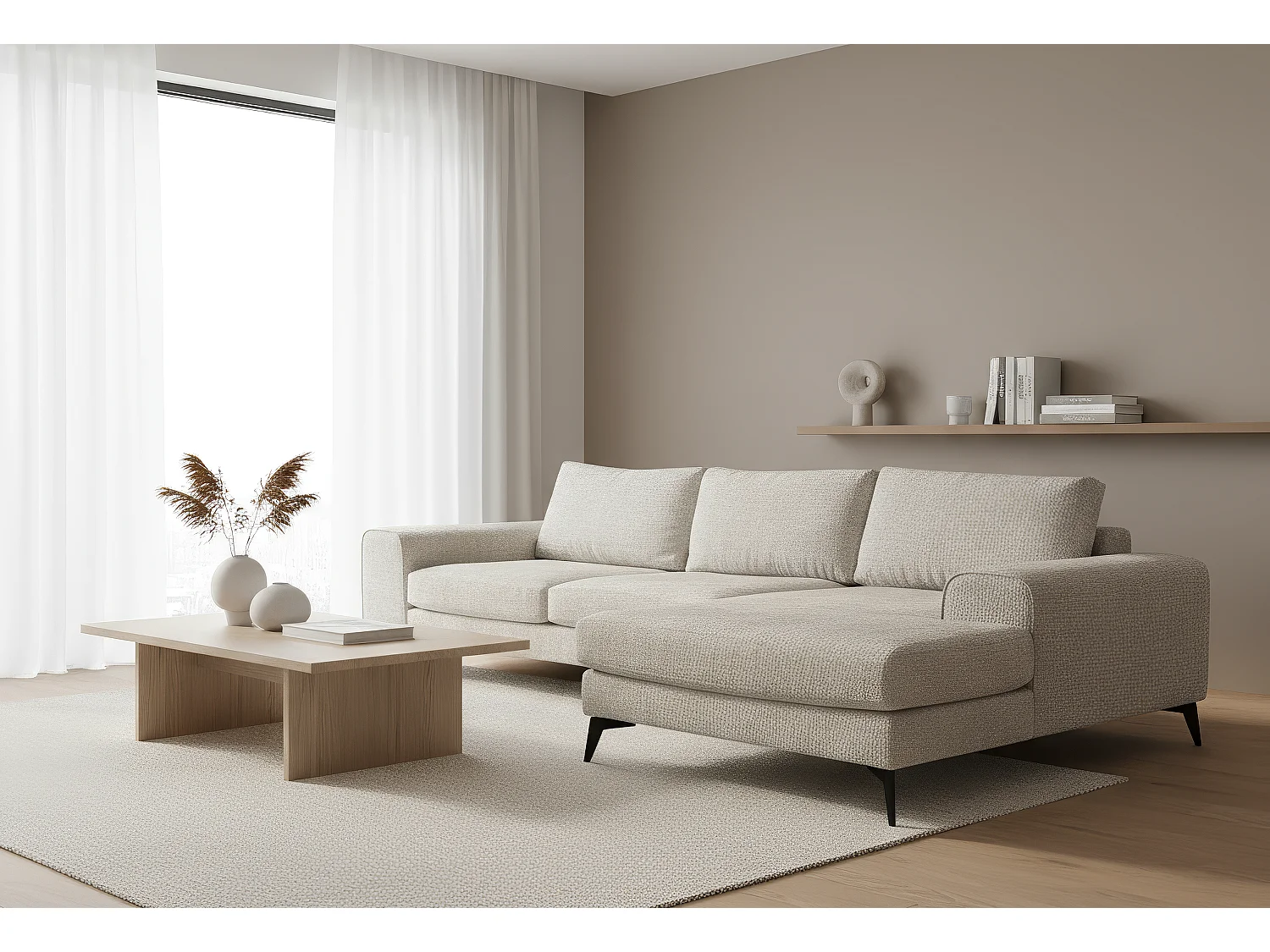 Venice Chenille Corner Sofa with Deep Seats and Extra-wide Padded Arms Right Facing White