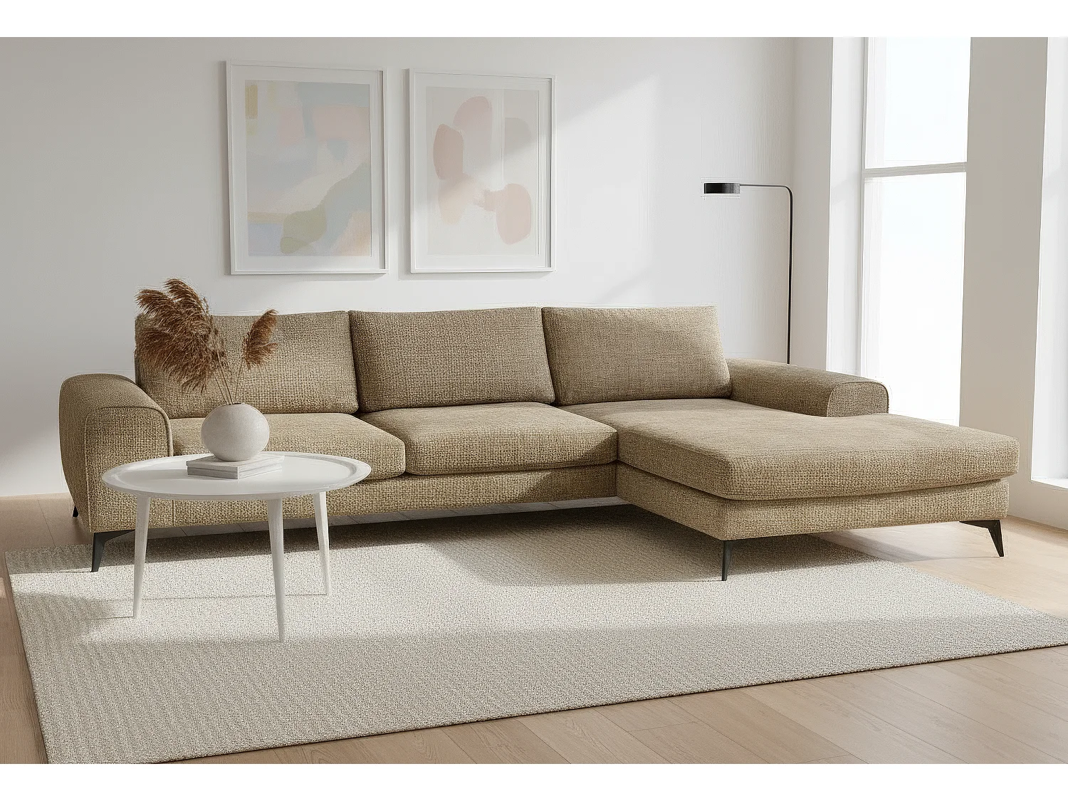 Venice Chenille Corner Sofa with Deep Seats and Extra-wide Padded Arms Right Facing Brown