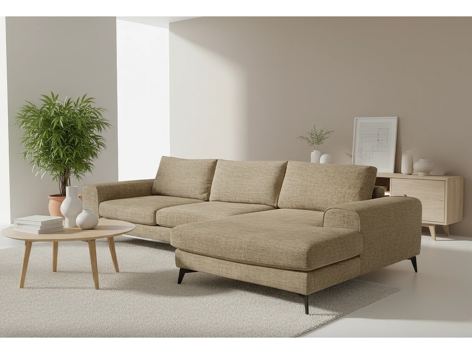 Venice Chenille Corner Sofa with Deep Seats and Extra-wide Padded Arms Right Facing Brown