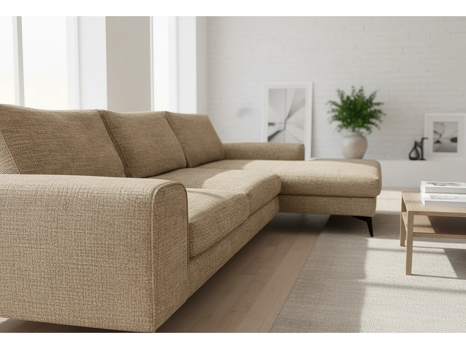 Venice Chenille Corner Sofa with Deep Seats and Extra-wide Padded Arms Right Facing Brown