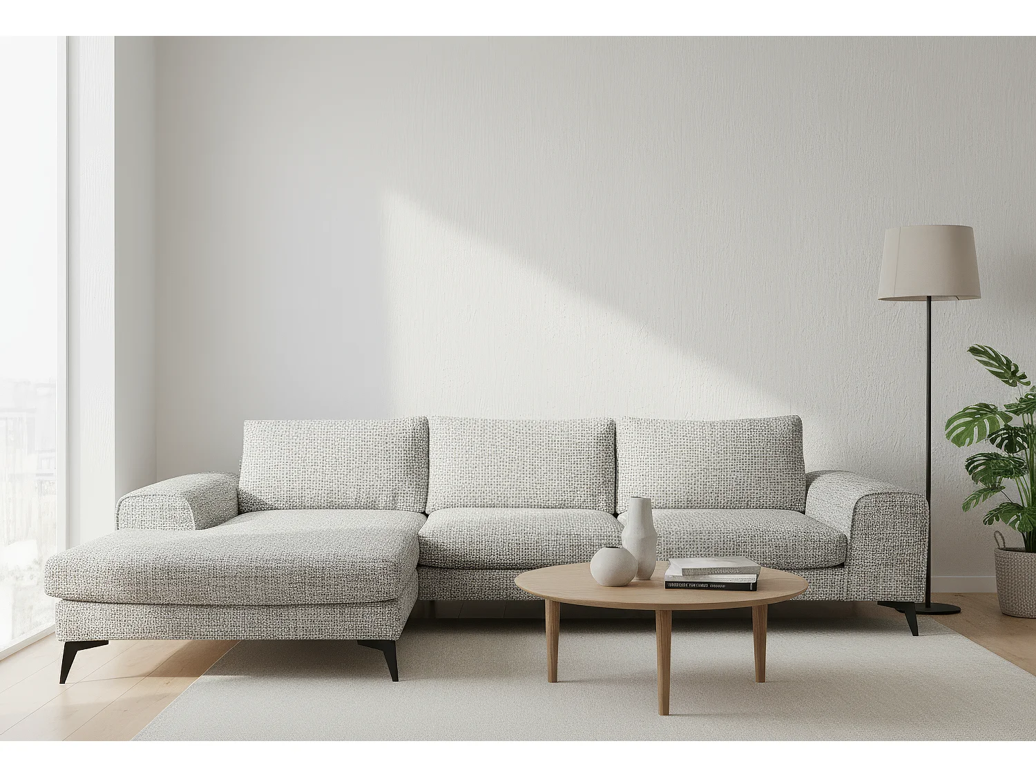 Venice Chenille Corner Sofa with Deep Seats and Extra-wide Padded Arms Left Facing Light Grey