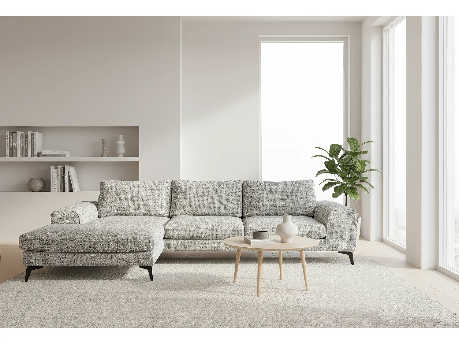 Venice Chenille Corner Sofa with Deep Seats and Extra-wide Padded Arms Left Facing Light Grey