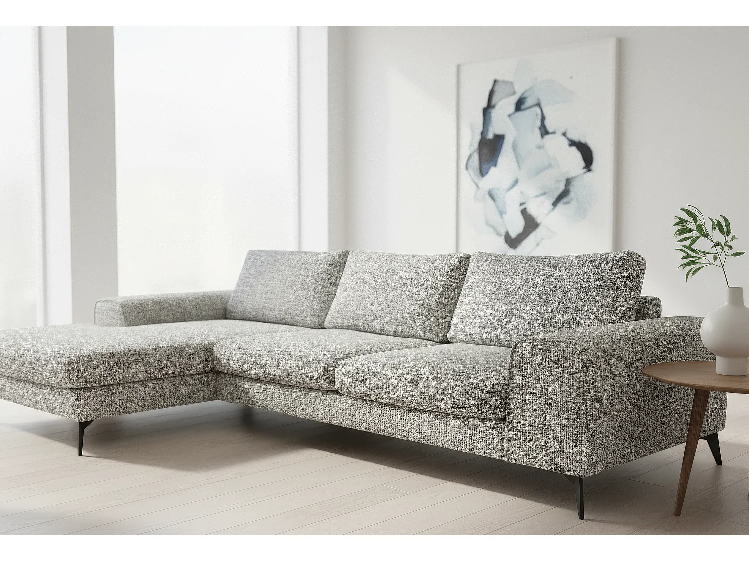Venice Chenille Corner Sofa with Deep Seats and Extra-wide Padded Arms Left Facing Light Grey