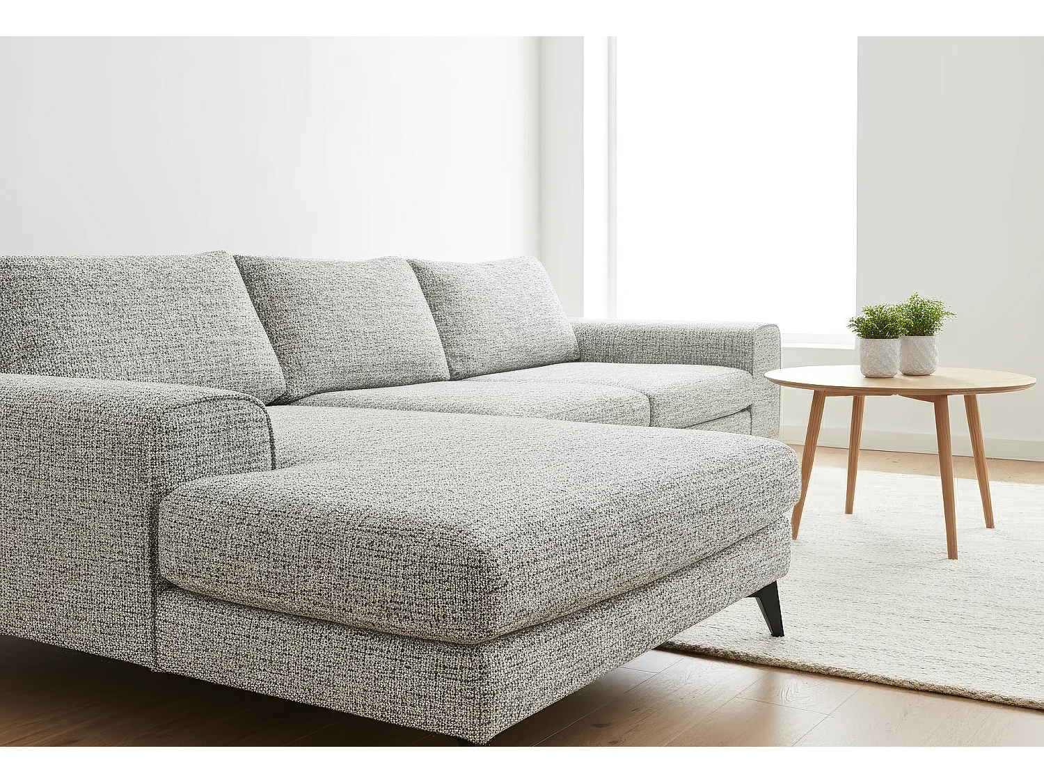 Venice Chenille Corner Sofa with Deep Seats and Extra-wide Padded Arms Left Facing Light Grey