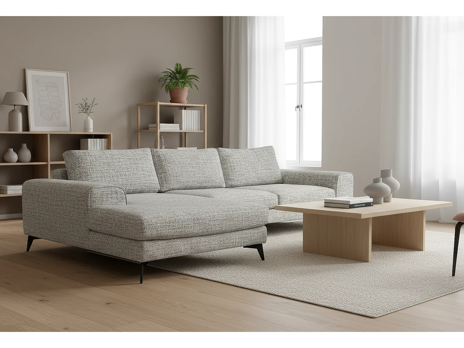 Venice Chenille Corner Sofa with Deep Seats and Extra-wide Padded Arms Left Facing Light Grey