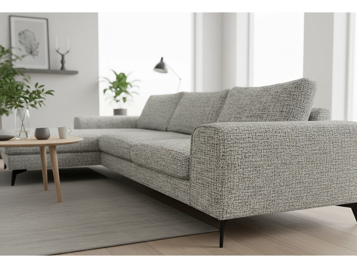 Venice Chenille Corner Sofa with Deep Seats and Extra-wide Padded Arms Left Facing Light Grey