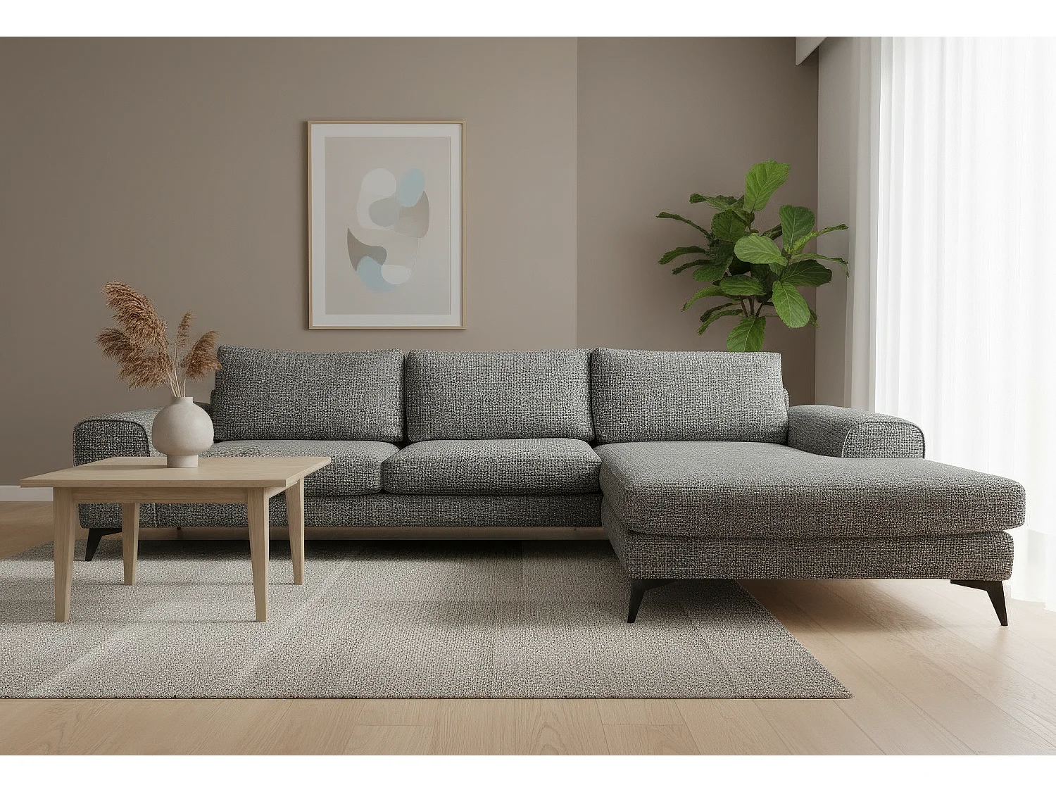 Venice Chenille Corner Sofa with Deep Seats and Extra-wide Padded Arms Right Facing Charcoal