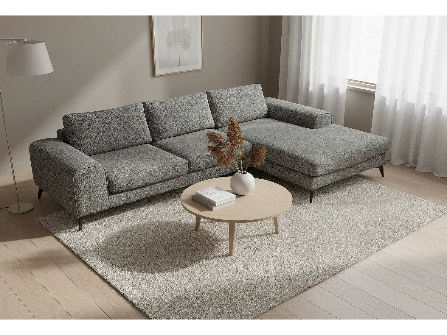 Venice Chenille Corner Sofa with Deep Seats and Extra-wide Padded Arms Right Facing Charcoal
