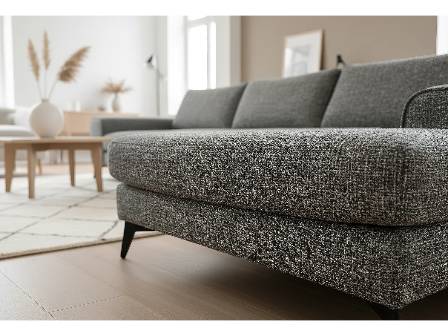 Venice Chenille Corner Sofa with Deep Seats and Extra-wide Padded Arms Right Facing Charcoal