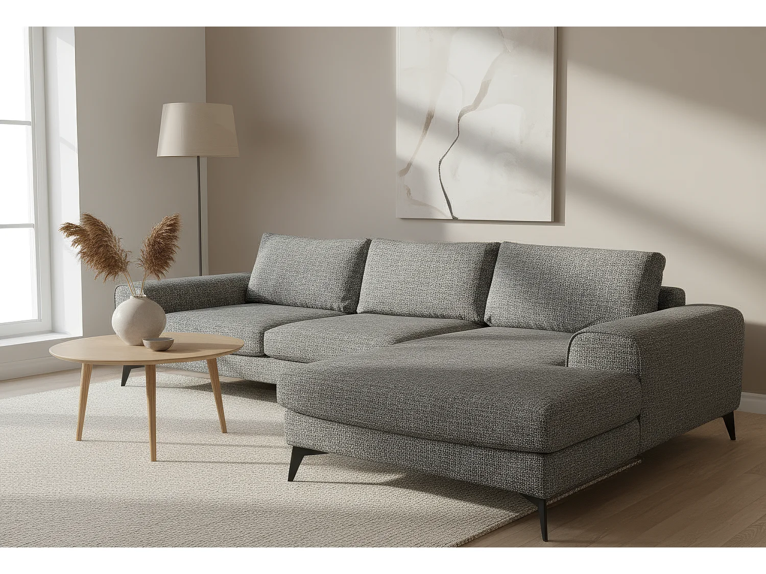 Venice Chenille Corner Sofa with Deep Seats and Extra-wide Padded Arms Right Facing Charcoal