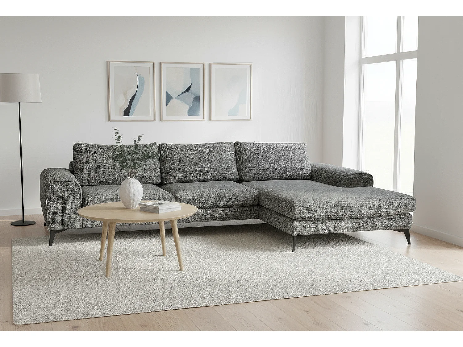 Venice Chenille Corner Sofa with Deep Seats and Extra-wide Padded Arms Right Facing Charcoal