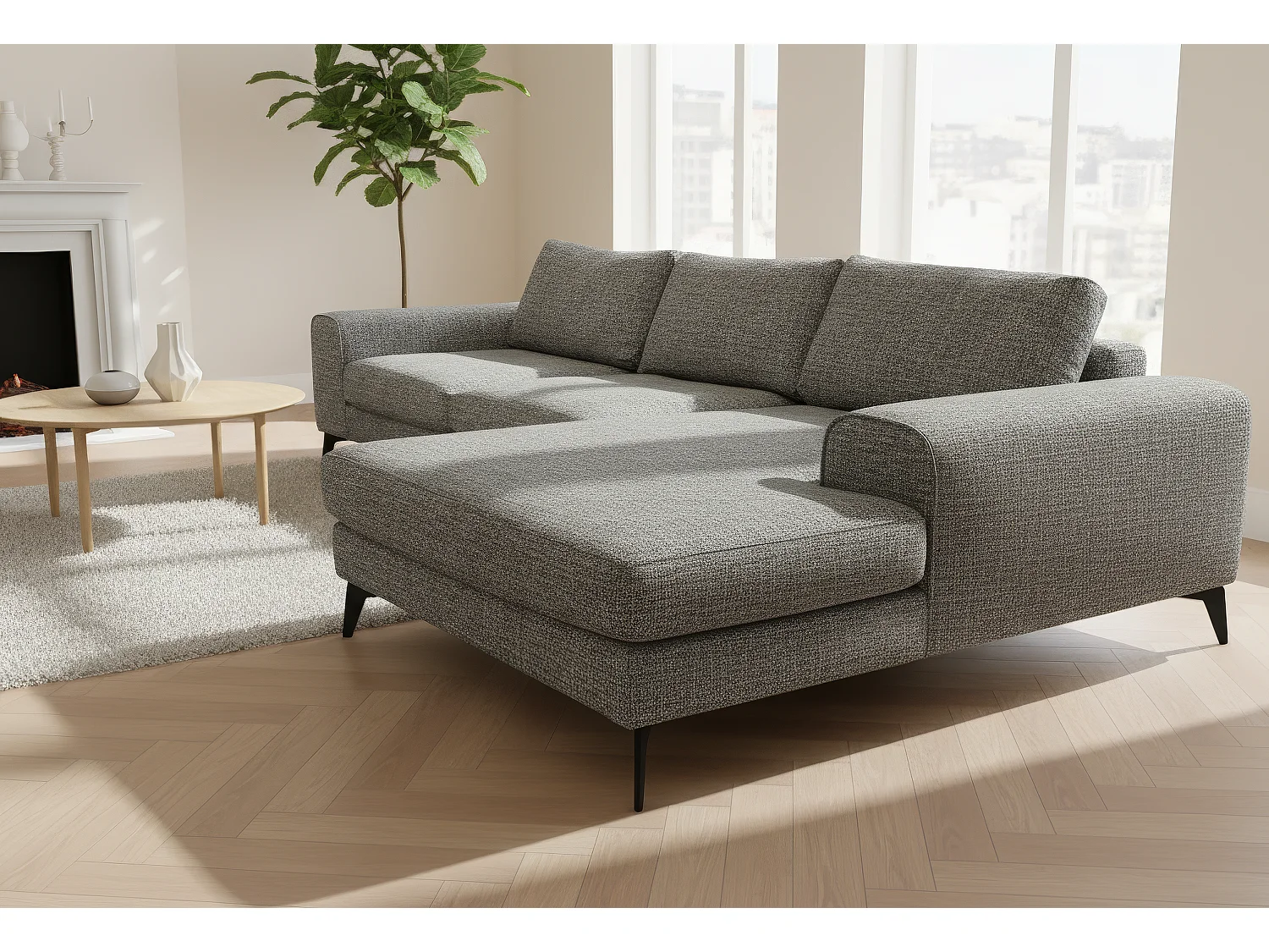Venice Chenille Corner Sofa with Deep Seats and Extra-wide Padded Arms Right Facing Charcoal