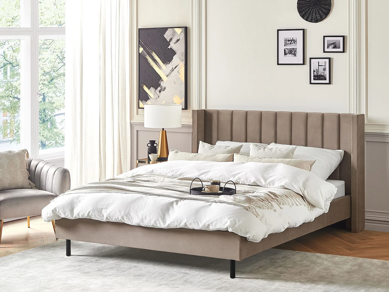 Lit avec sommier Velours VILLETTE 180 x 200 cm Taupe