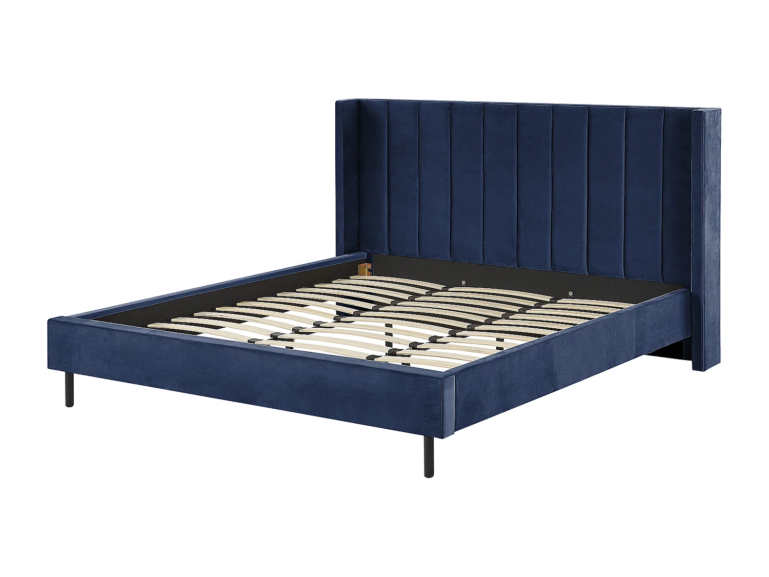 Lit avec sommier Velours VILLETTE 180 x 200 cm Bleu marine