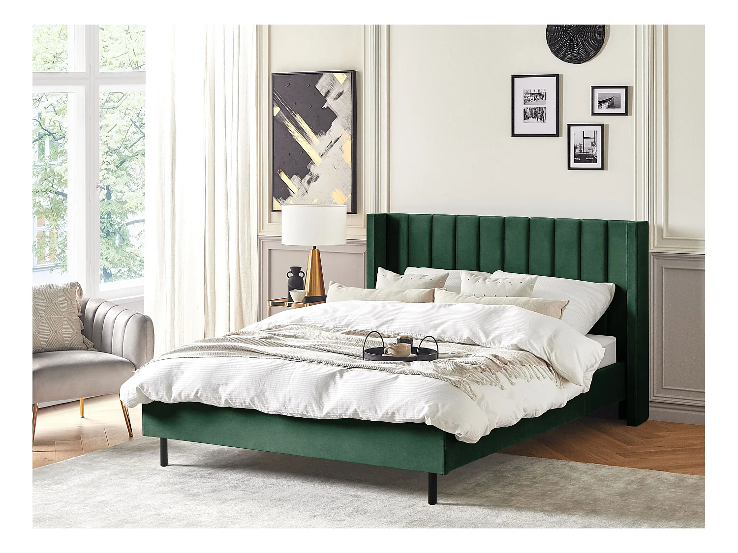 Lit avec sommier Velours VILLETTE 160 x 200 cm Vert foncé