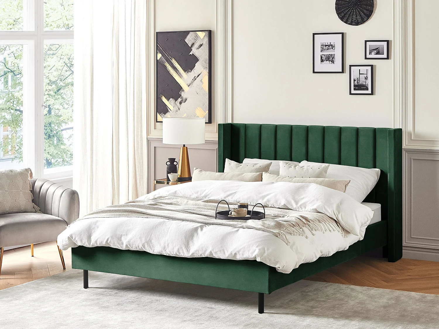 Lit avec sommier Velours VILLETTE 160 x 200 cm Vert foncé