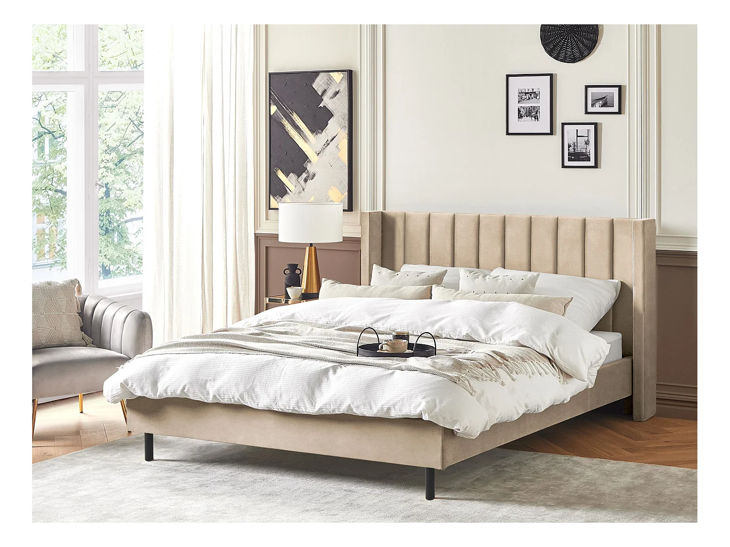 Bed Fluweel VILLETTE 180 x 200 cm Beige