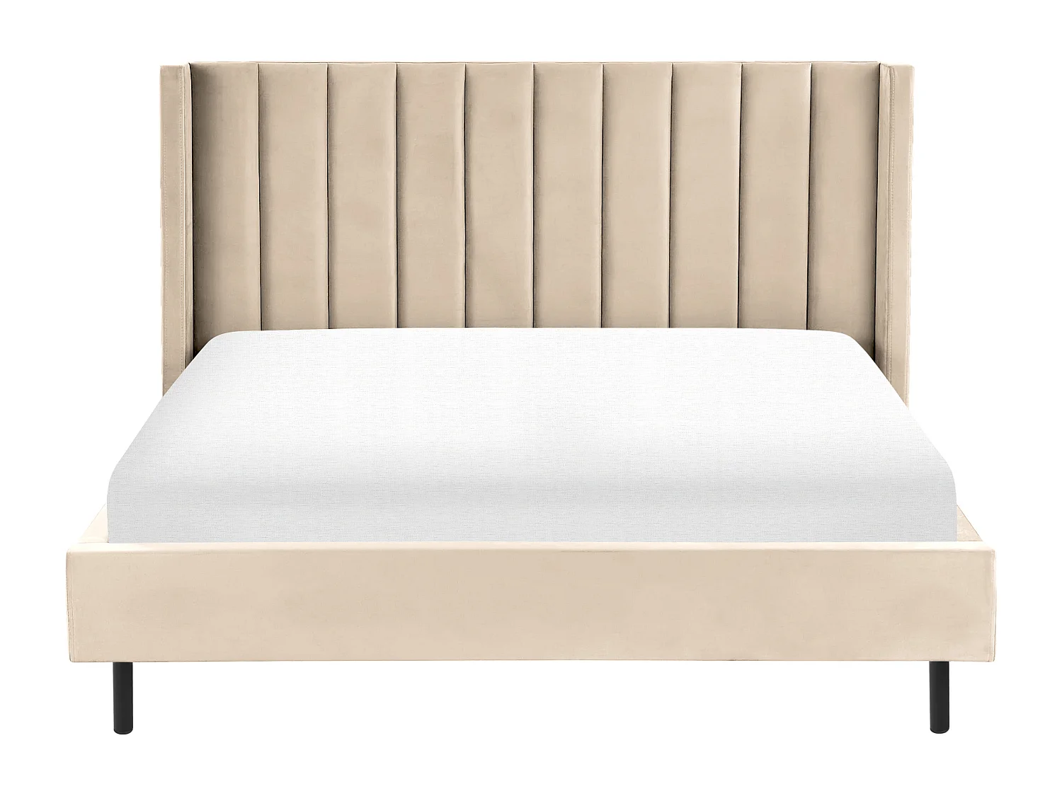 Elegantes Doppelbett aus Samtstoff 180 x 200 cm hohes Kopfteil beige Villette