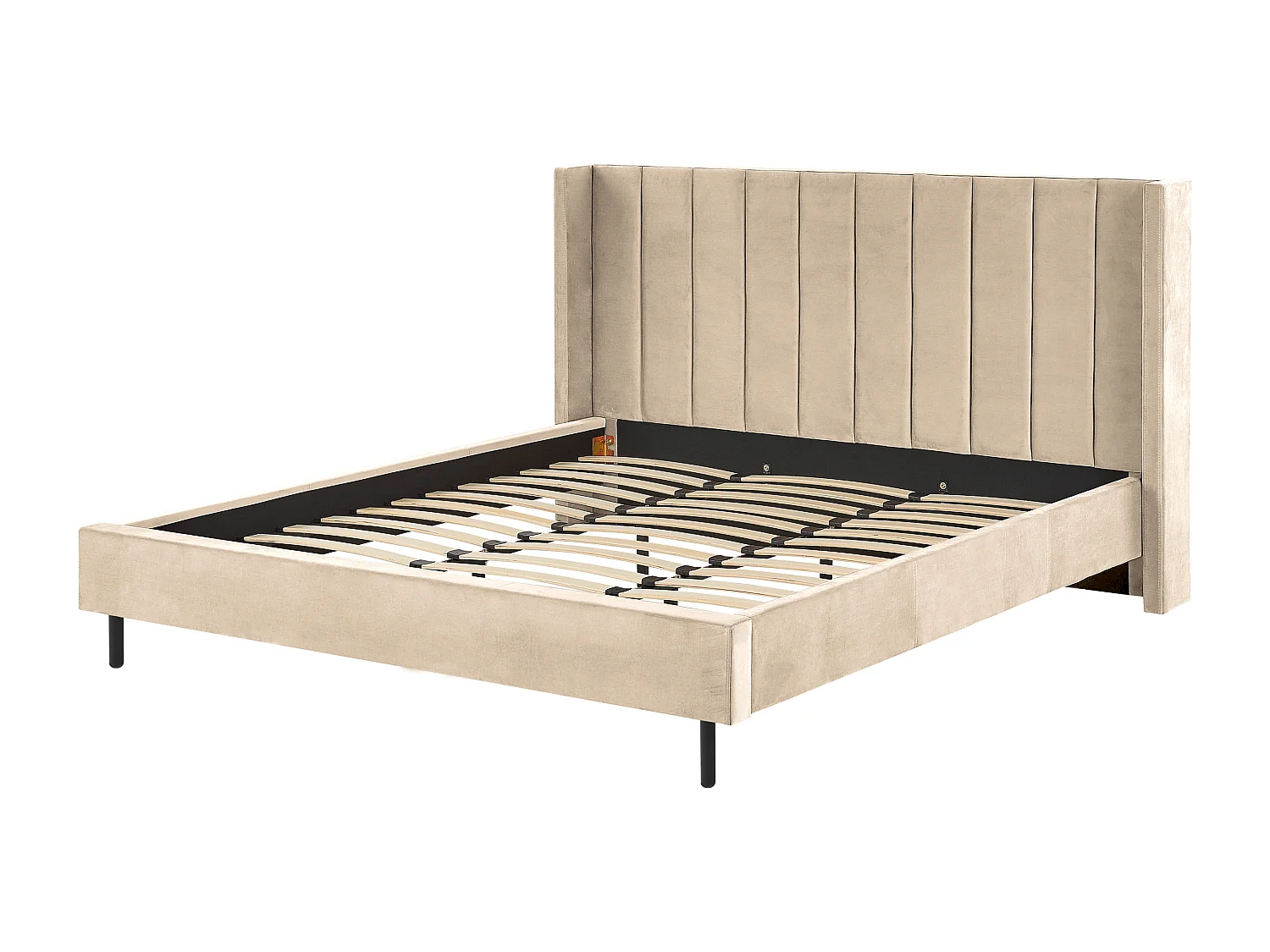 Elegantes Doppelbett aus Samtstoff 180 x 200 cm hohes Kopfteil beige Villette