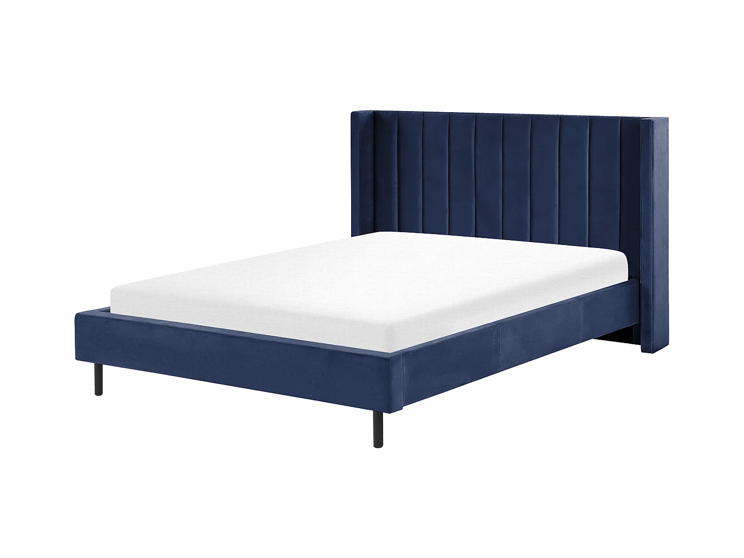 Lit avec sommier Velours VILLETTE 160 x 200 cm Bleu marine