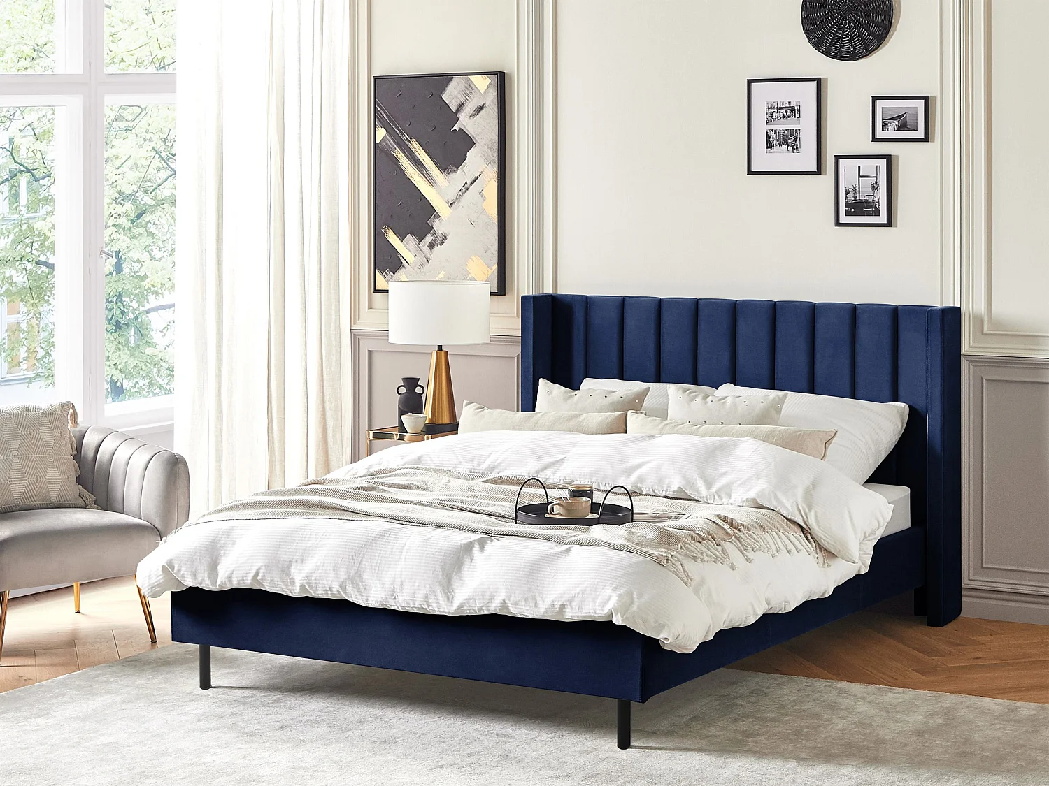 Bed Fluweel VILLETTE 160 x 200 cm Marineblauw