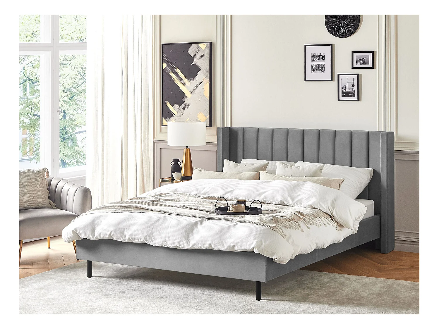 Cama Terciopelo VILLETTE 180 x 200 cm Gris
