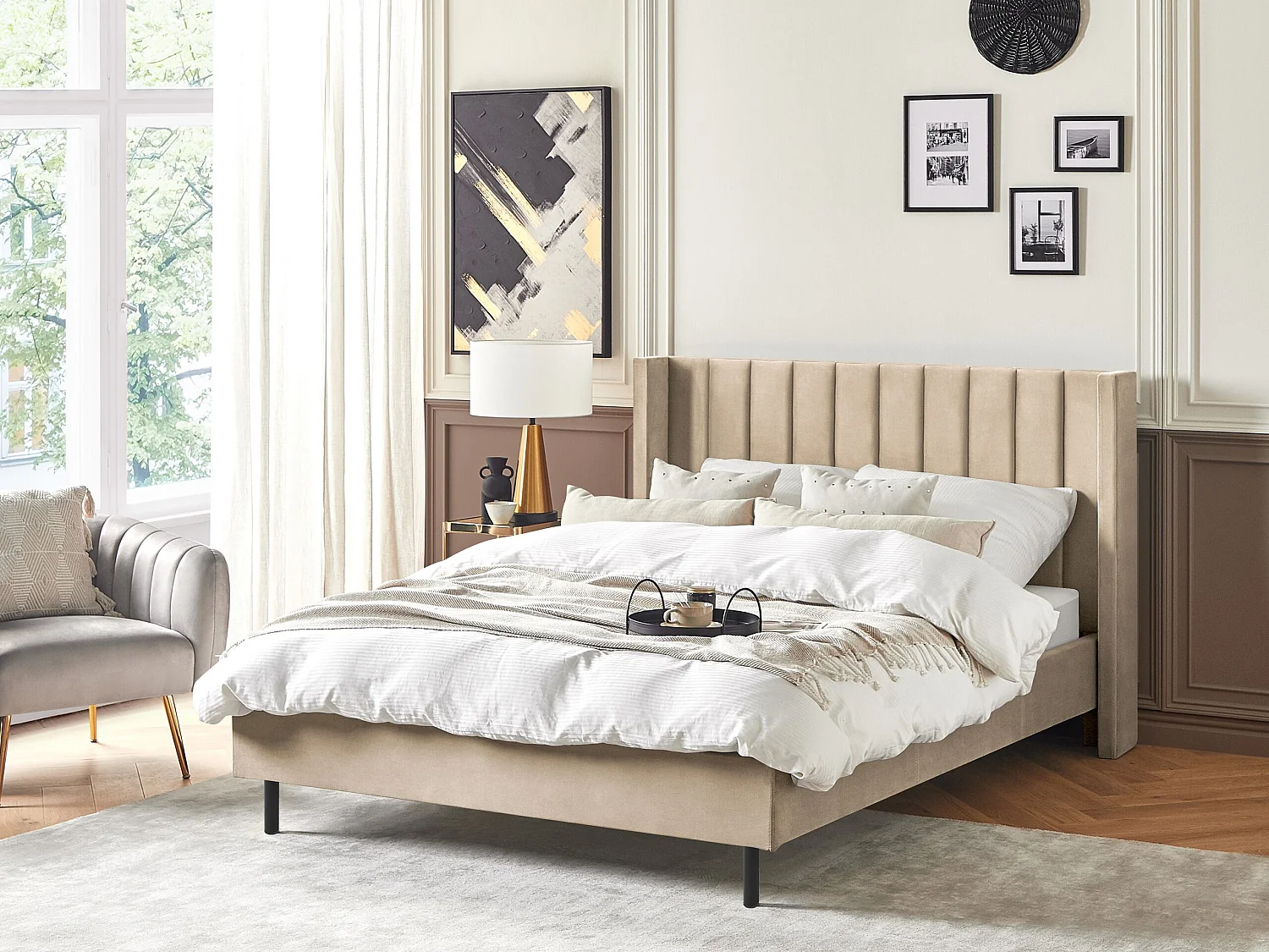 Lit avec sommier Velours VILLETTE 140 x 200 cm Beige