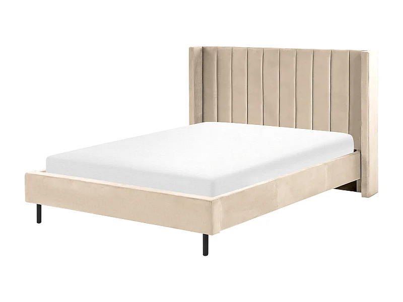 Lit avec sommier Velours VILLETTE 140 x 200 cm Beige