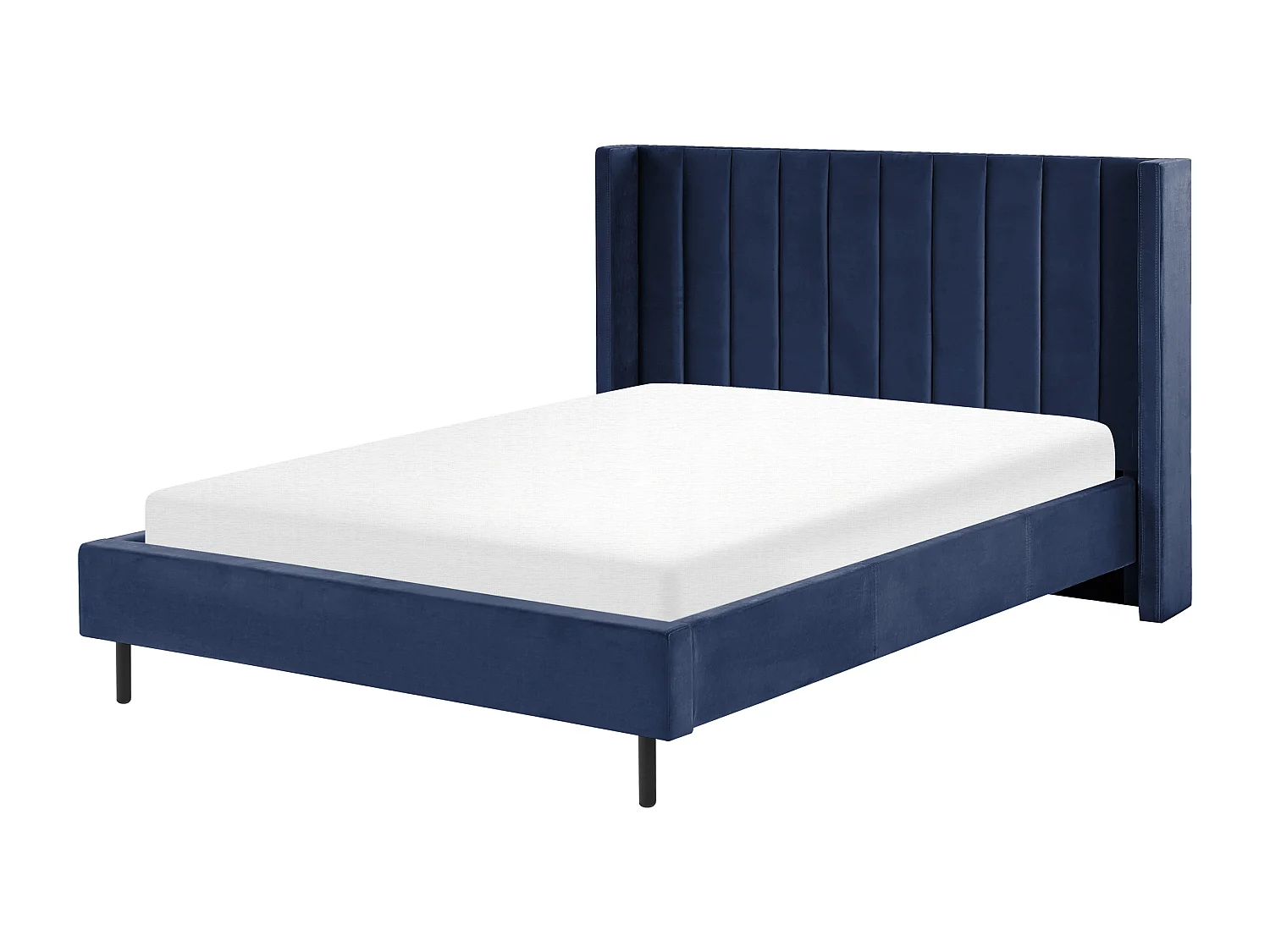 Lit avec sommier Velours VILLETTE 140 x 200 cm Bleu marine