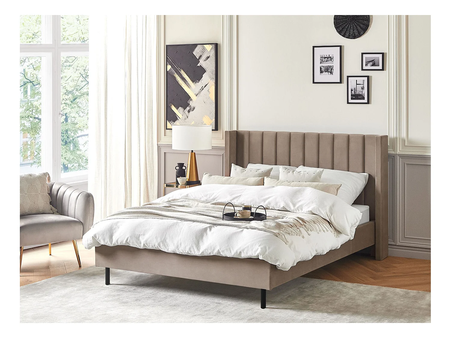 Lit avec sommier Velours VILLETTE 140 x 200 cm Taupe