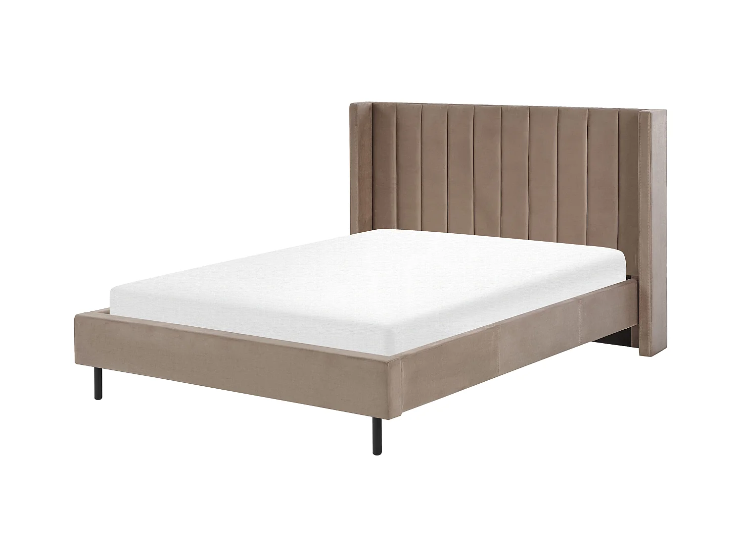 Elegantes Doppelbett aus Samtstoff 140 x 200 cm hohes Kopfteil taupe Villette