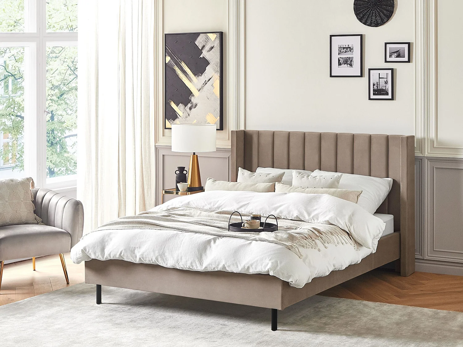 Lit avec sommier Velours VILLETTE 140 x 200 cm Taupe