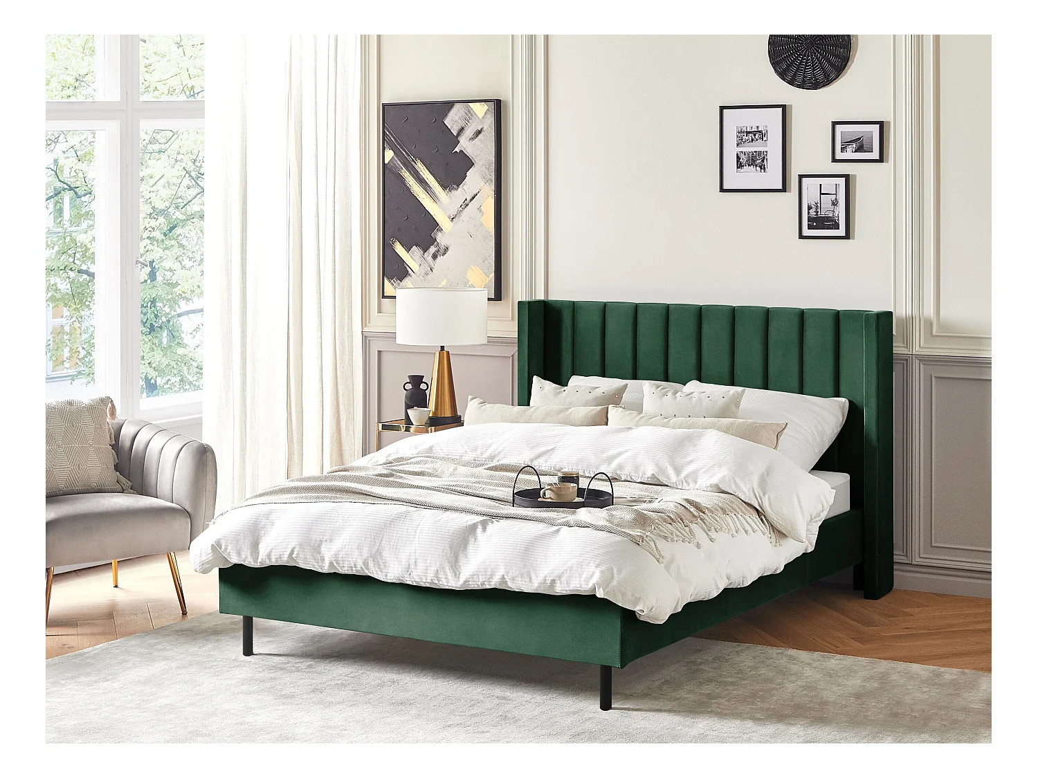 Lit avec sommier Velours VILLETTE 140 x 200 cm Vert foncé