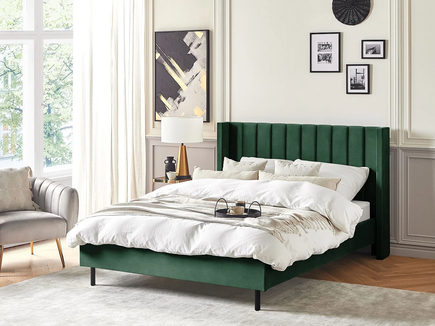 Lit avec sommier Velours VILLETTE 140 x 200 cm Vert foncé