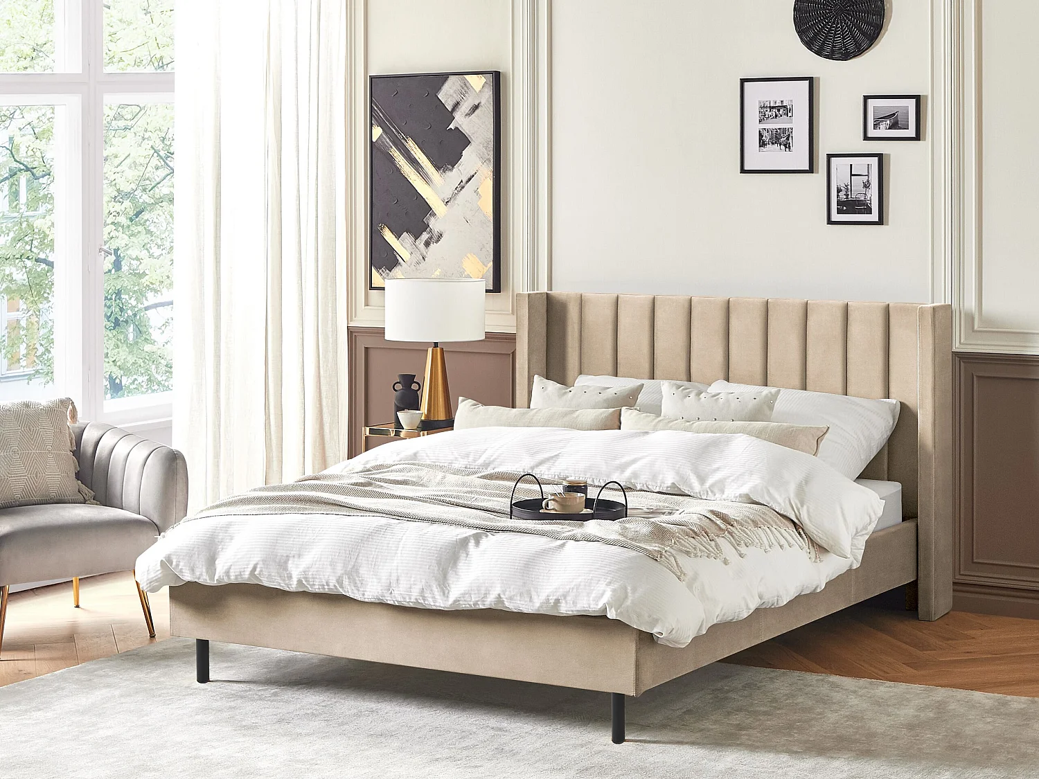 Bed Fluweel VILLETTE 160 x 200 cm Beige
