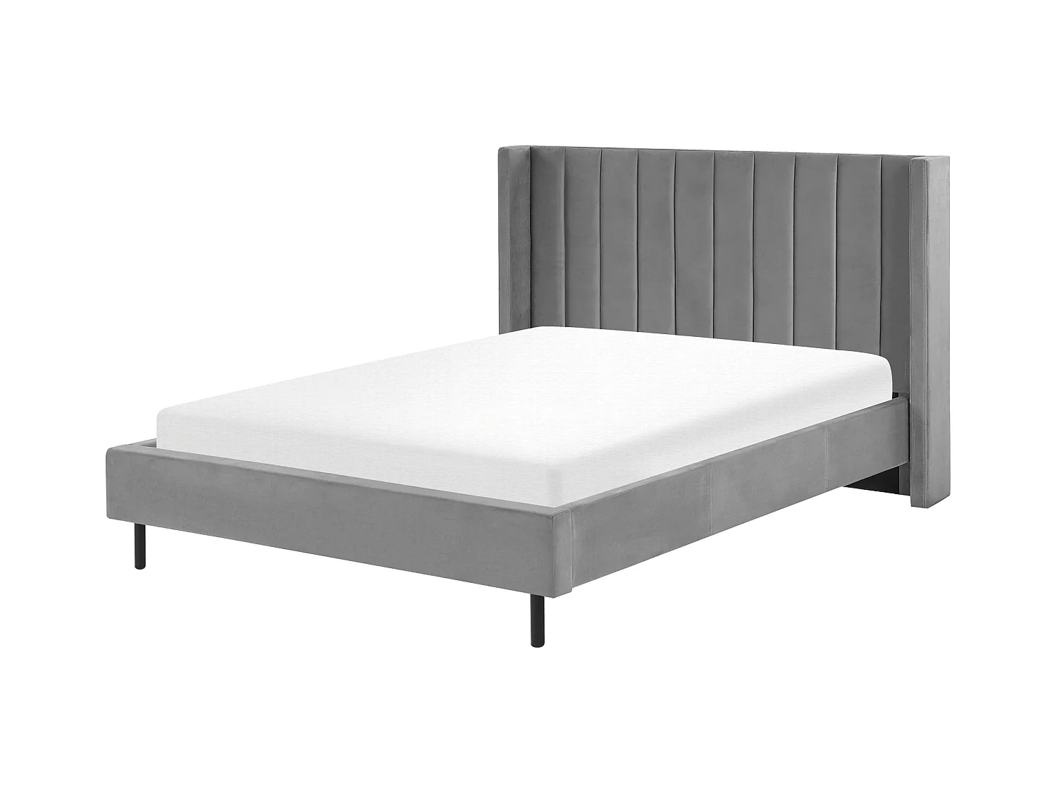 Lit avec sommier Velours VILLETTE 140 x 200 cm Gris